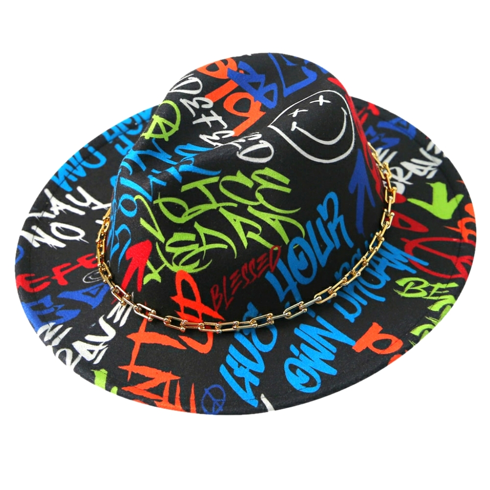 Multiple Message Printed Fedora Hat w/ Chain